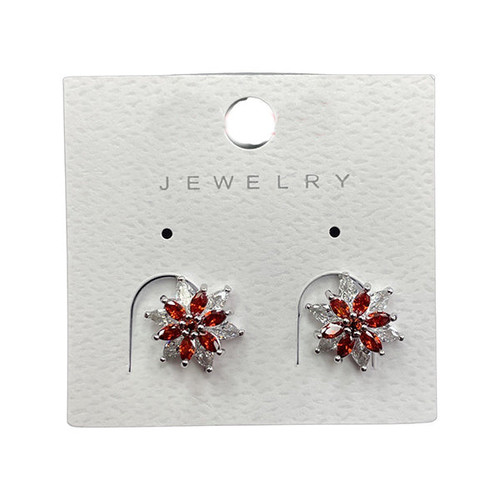 Clips earrings- Red and clear flowers