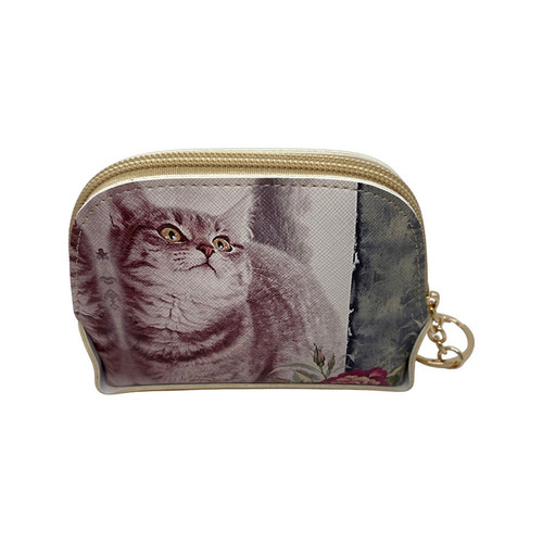 Coin Purse- Surprised cat with flower