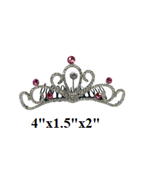 Hair Comb - clear & pink crystal (4"x1.5"x2")
