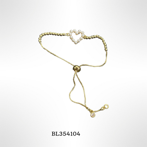Bracelet- Heart shape trim pearls pull cord chain