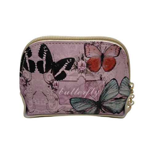 Coin Purse- Butterflies and flowers on pink background "Butterfly"