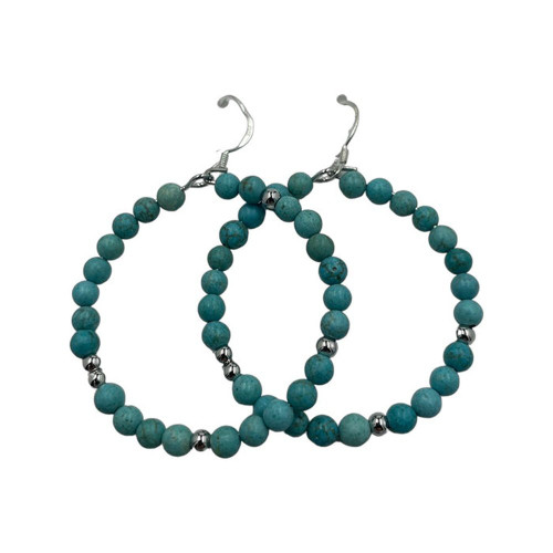 Earring- Turquoises stone hoops with silver beads