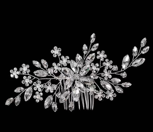 Hair comb for bride big flower and crystal