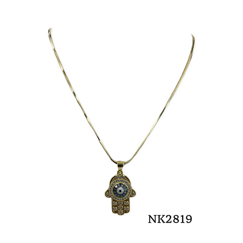 Necklace-big hamsa gold chain marble stone