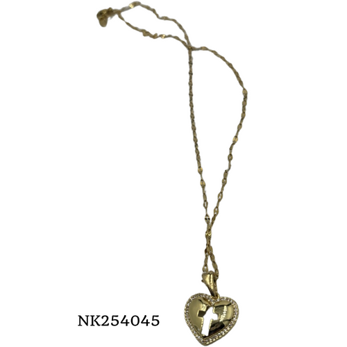 Necklace- heart with cross trim zirconia stone