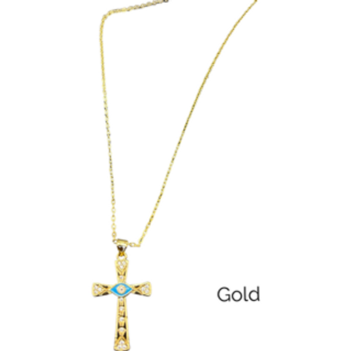 Necklace - cross w/ evileye gold or silver  18" chain