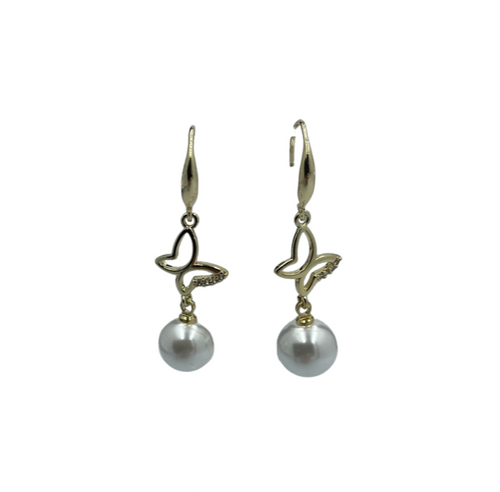 Earring- Crystal outline butterflies with hanging imitation pearls ( colour options )