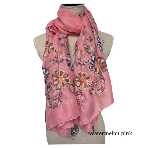 Scarf- Embroidery scarf and pearl end available colours option