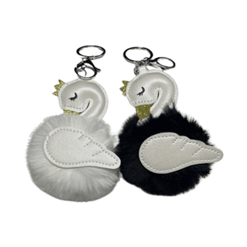 Keychain- Swan head and wing on pom pom , min 2 pcs