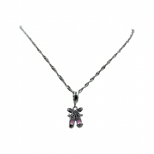 Necklace- ballet slippers silver and pink
