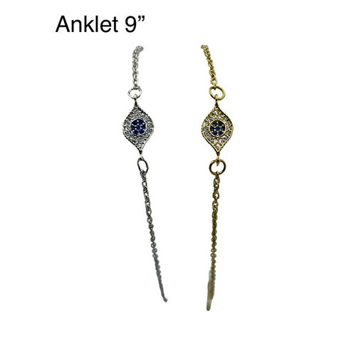 Anklet- Flat evil eye , 9"  ( colour options)