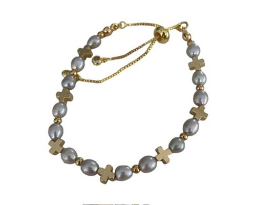 Naturally pearl with more  cross gold