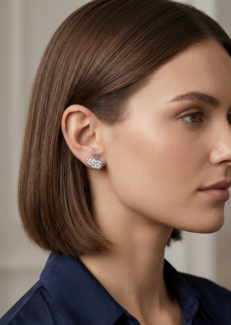 Earring - silver post stud swan cubic zirconia blue eye