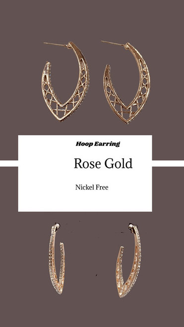 Earring- Rose gold V shaped hoop earring, nickle free