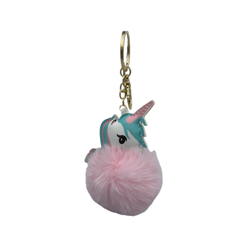 Keychain- Unicorn head on pom pom (colour options) min 6 pcs