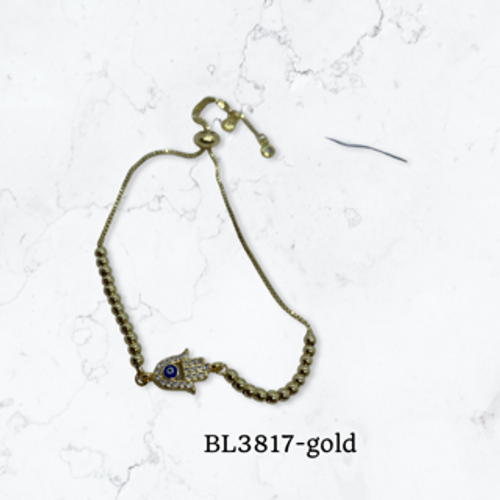 Bracelet- Evil Eye Hamsa hand gold beads pull up cord