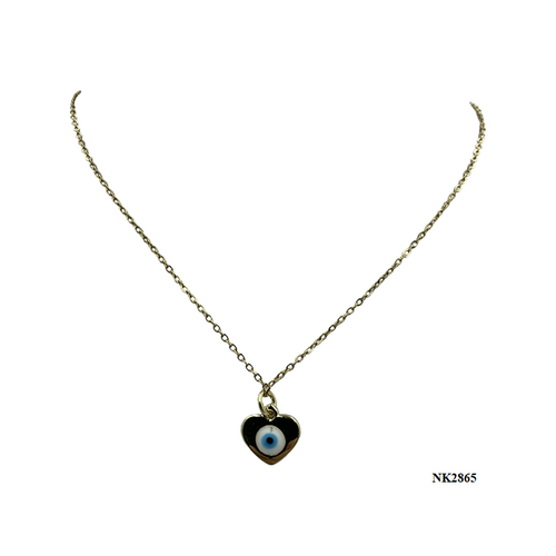 Necklace- Gold heart with evil eye on 16″ extended gold chain