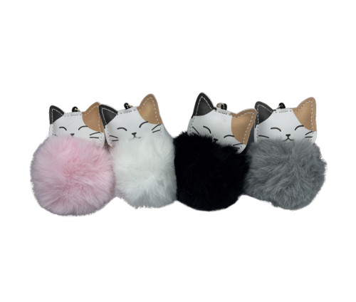 Keychain- Cat head on pom pom (colour options) min 6 pcs