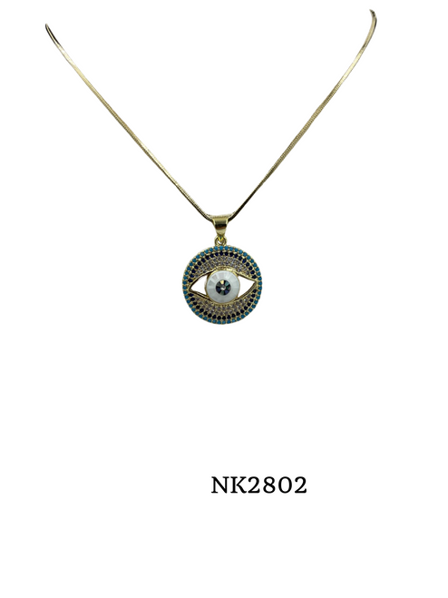 Necklace- Large evil eye pendant  with rhinestones around