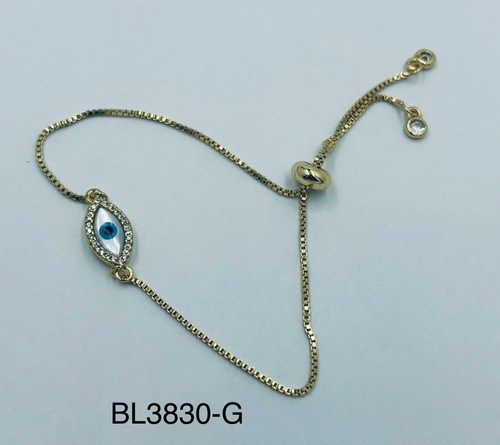 Bracelet-evil eye oval marble style alloy chain silver or gold