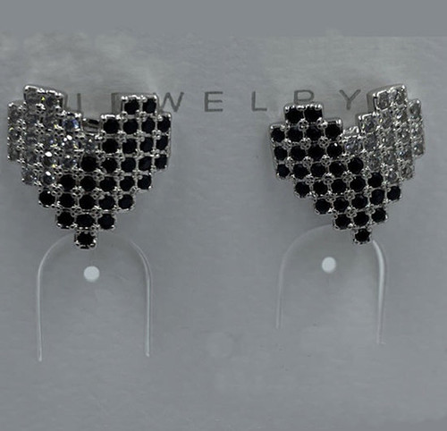 Clip earrings- Silver and black hearts