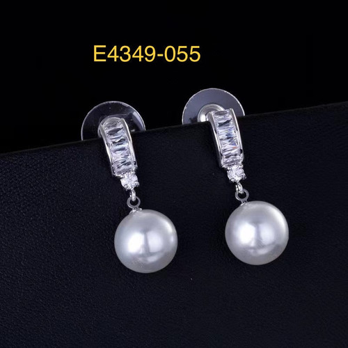 Cubic zirconia Earrings sterling silver post with hanger pearl