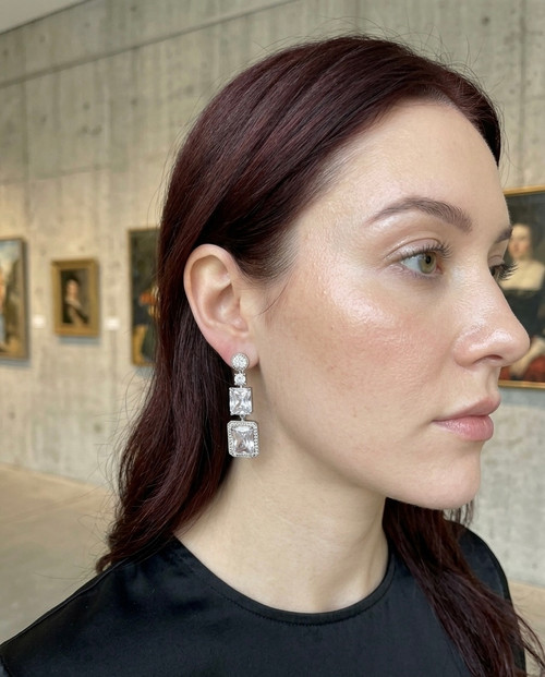 Cubic zirconia earring sterling silver post dangling