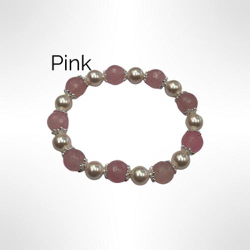 Bracelet-Rose Quartz stone and shell pearl elastic size for adult