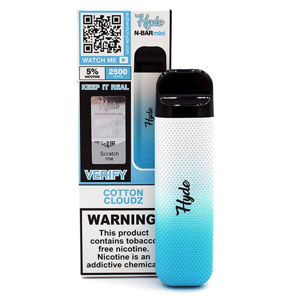 Hyde N-Bar Mini ( 2500 Puff ) ( 5% ) Disposable Cotton Cloudz Package and Contents
