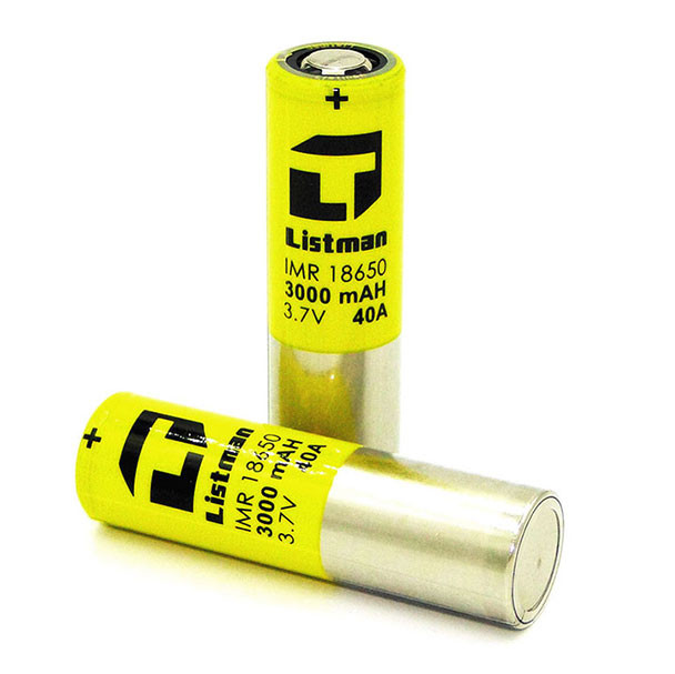 Listman 18650 (  3000mAh ) 40A Battery Front and Side View