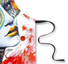 Detailed view of vibrant peacock chic print on salon apron, perfect for lash artists and makeup pros