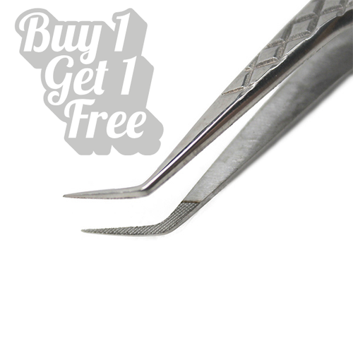 Fiber Tip 45º Lash Tweezers 9mm Tip with Diamond Grip | 4.7" (12cm)
