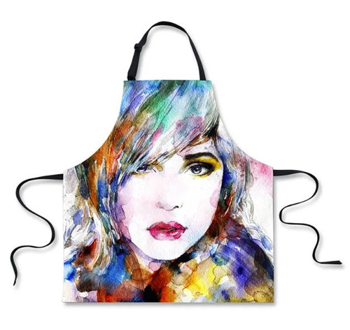 Full-length watercolor stylist apron with heavy-duty canvas fabric for beauty salon professionals