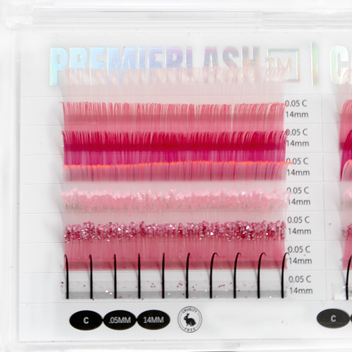 Close-up solid pink cashmere lashes in row Close-up solid pink cashmere lashes in row