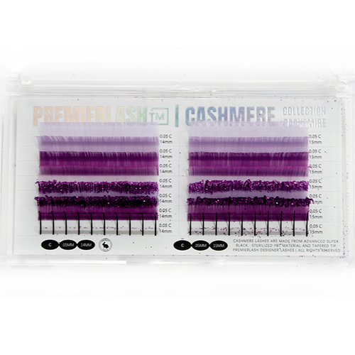 Mixed styles in purple cashmere lash tray – ombre, glitter, spikes Mixed styles in purple cashmere lash tray – ombre, glitter, spikes