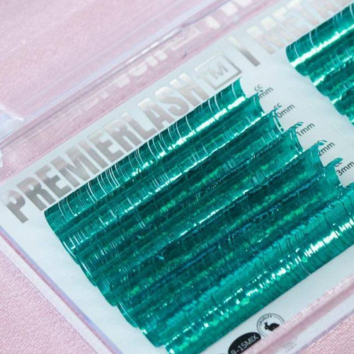 Teal tinsel lash tray lengths 9‑15 mm