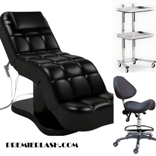 Luxury Suite | Tuft Leather Electric Curved Cosmetic Bed, Trolley & Chair