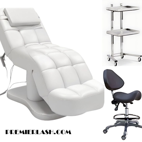 Luxury Suite | Tuft Leather Electric Curved Cosmetic Bed, Trolley & Chair