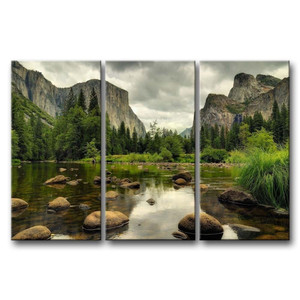 Yosemite Mountain Stream 3-Piece Wall Art Framed Print on Canvas Q280-GWATHC67841