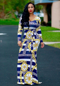 Women's Print  Bodycon Long Sleeve Party Dress H721-SMR8746