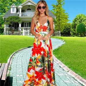Summer Bohemian Floral Fashion Women Clothing Suspender Long Dress - Red A392-fasd0153