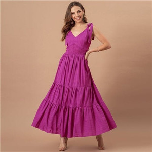 Summer Bow-knot Shoulder Strap Solid Color French Style Romantic Jacquard Dress - Fuchsia A392-fasd0179