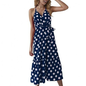 Polka Dot Shoulder-straps High Fashion Women Dress - Dark Blue A392-fasd0072
