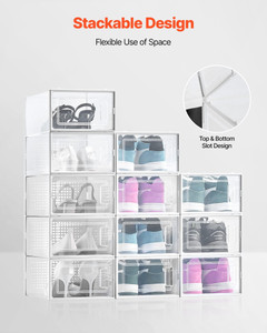 Shoe Storage Boxes, 12 Pack Stackable Shoe Boxes Storage Organizers, Fit up to US Size 11, Plastic  E415-KDDBTMKKXHQKIHDHI001V0