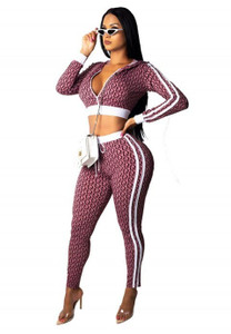 Women's Long Sleeve Zip Up Crop Top and Bodycon Long Pants Set H721-SMR9050