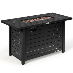 42 Inch 60 000 BTU Rectangular Propane Fire Pit Table with Waterproof Cover - Color: Black D681-OP70370
