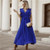 Fashionable Slender Ruffle Sleeve Solid Color Chiffon Pleated Beach Dress - Royal Blue A392-fasd0139