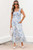 Sky Blue Floral Smocked High Waist Double Ruffle Sleeveless Long Dress T543-8784185983218
