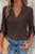 Brown Stripe V Neck Roll Up Sleeve Pocket Patched Classic Shirt T543-8793078366450