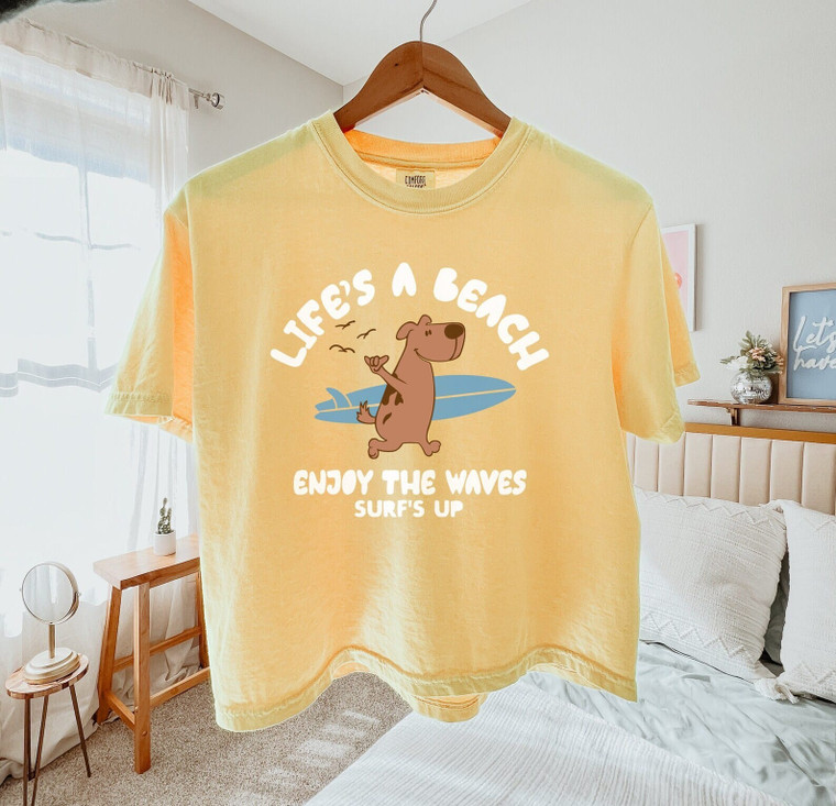 Surfing Tshirt Surf's Up Beach Bum Dog Boxy Cropped Summer Shirt Ocean Comfort Colors Women's Shirt Z915-kXBzUb6RfSOE